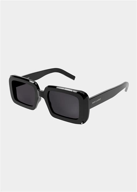 Saint Laurent Sunrise Thick Rectangle Acetate Sunglasses.